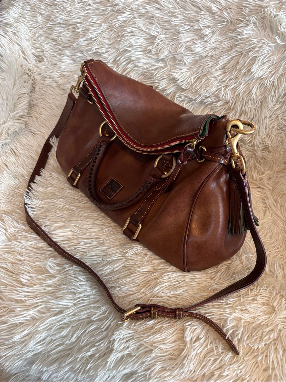 Dooney & Bourke Brown Leather Satchel with Brass Hardware - Picture 8 of 8
